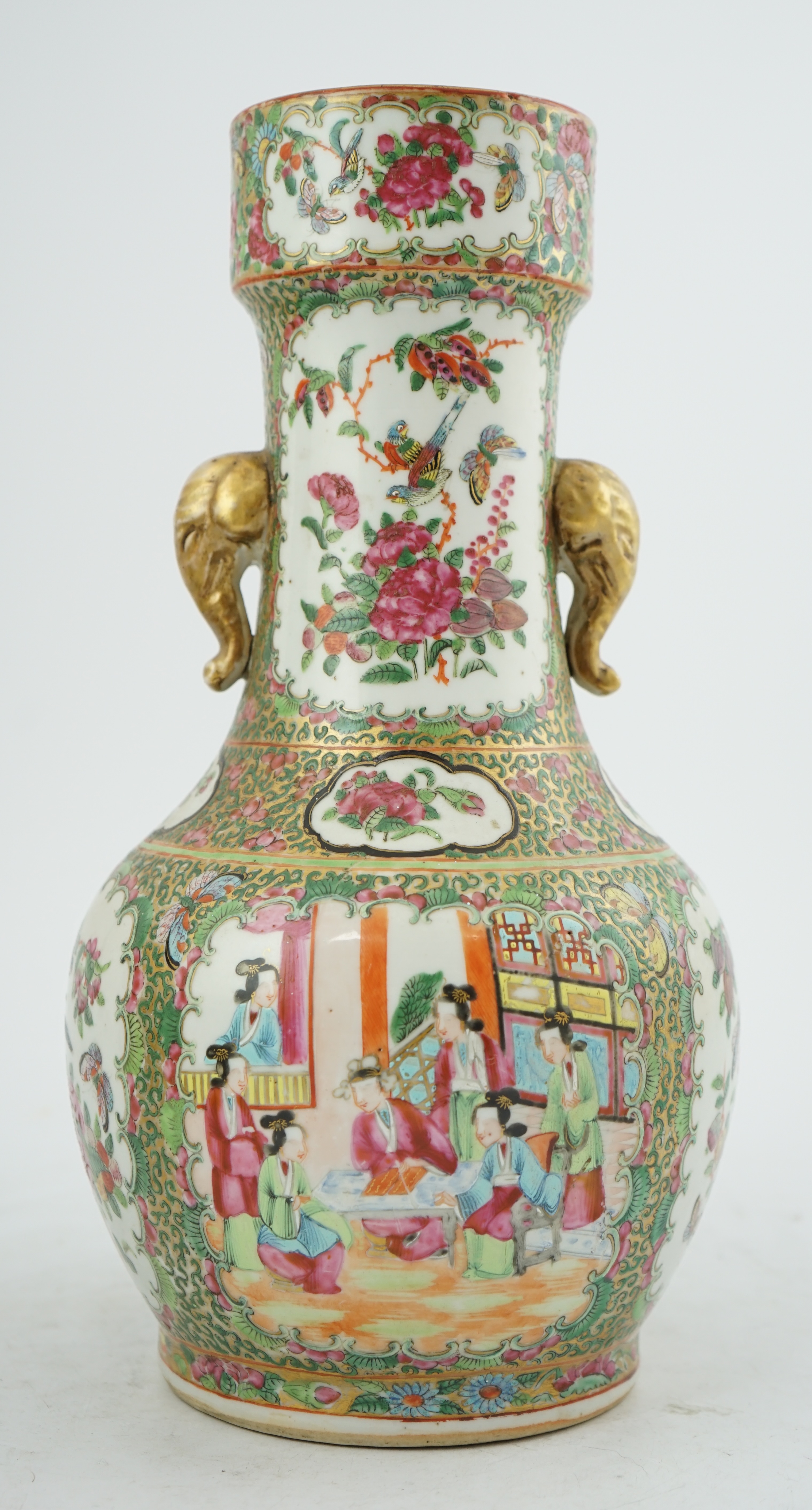 A Chinese famille rose two handled vase, mid 19th century